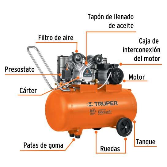 COMPRESOR DE AIRE, CON BANDA, HORIZONTAL 120L 4HP, 220V 102132 - TRUPER