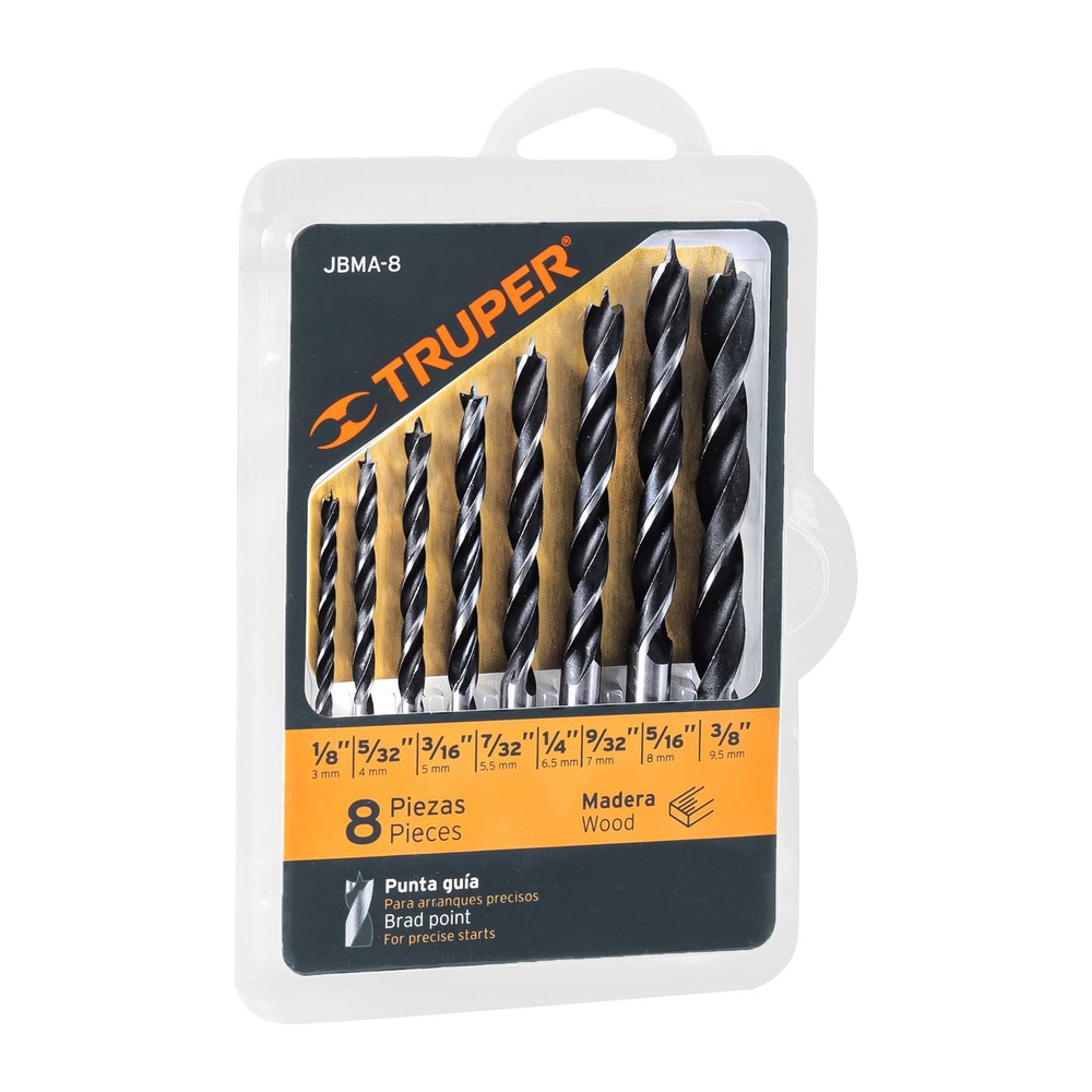 JUEGO DE 8 BROCAS CON PUNTA CENTRADORA PARA MADERA, 11338 - TRUPER