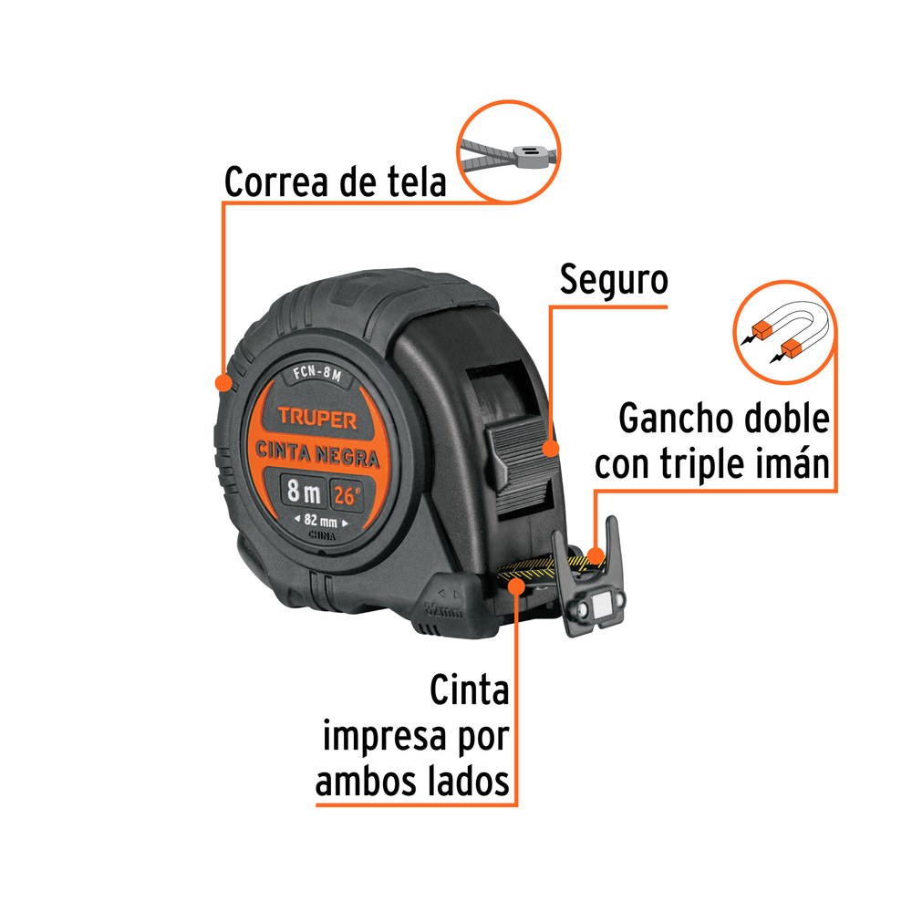 FLEXOMETRO CINTA NEGRA 8 MT 11747 - TRUPER