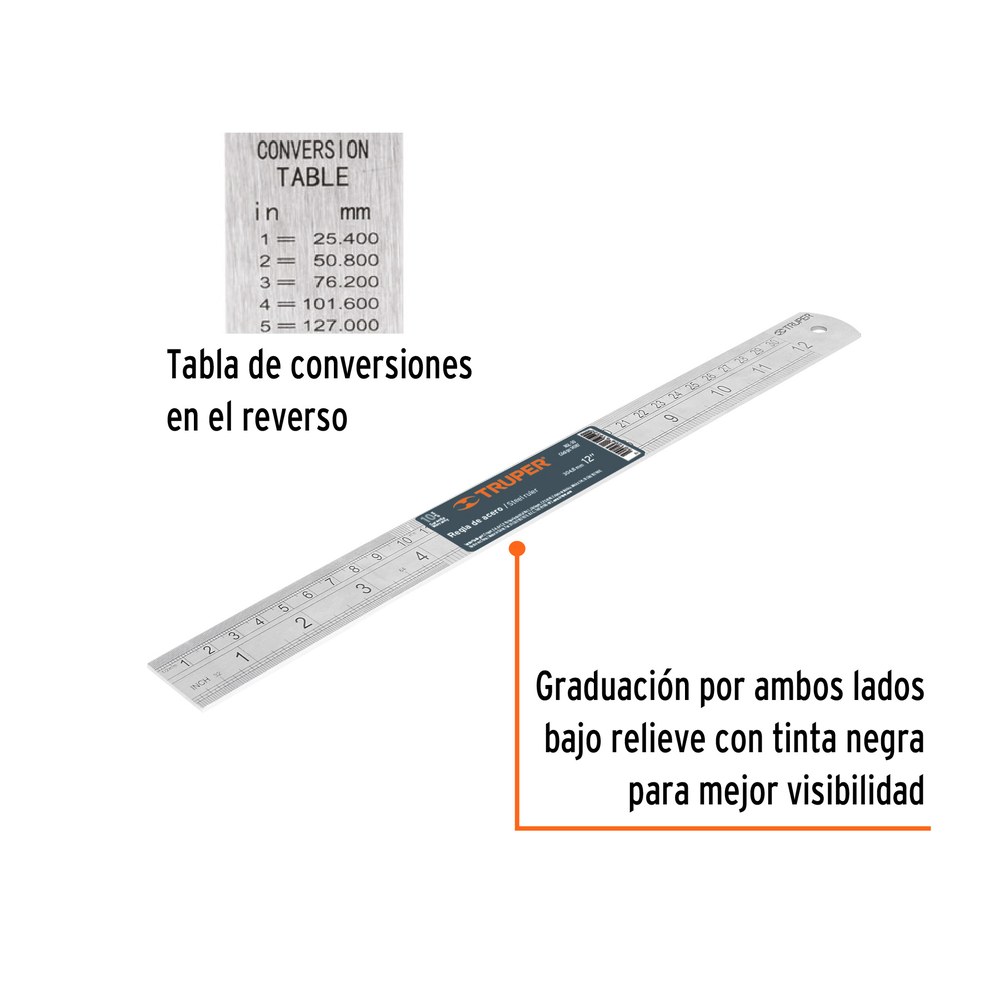 REGLA 30 CM DE ACERO INOXIDABLE, 14387 - TRUPER