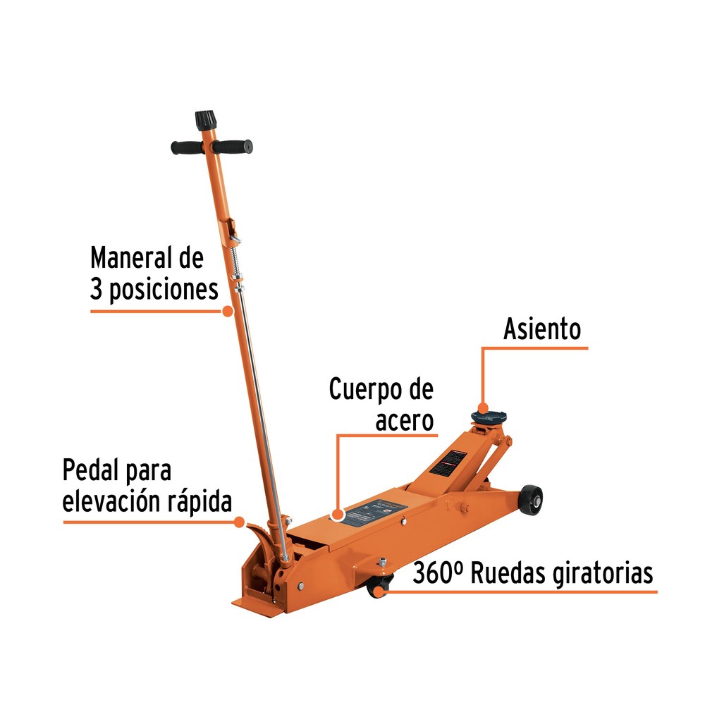 GATO HIDRAULICO DE PATIN 5T PROFESIONAL, ELEV RAPIDA, TRUPER 14957