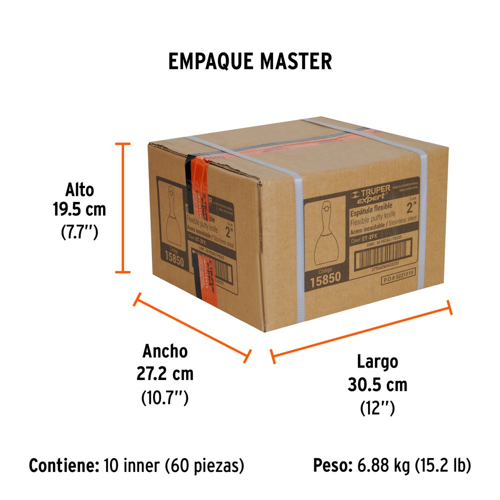 ESPÁTULA FLEXIBLE 2" ACERO INOX. MANGO COMFORT GRIP, EXPERT 15850 - TRUPER