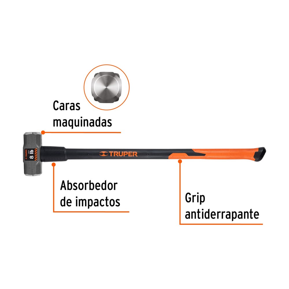 COMBO 8 LBS MANGO DE FIBRA DE VIDRIO 16538 - TRUPER