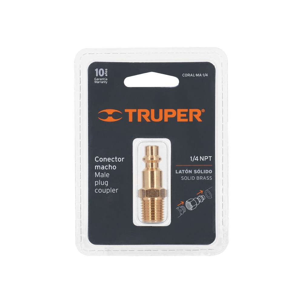 CONECTOR RÁPIDO DE LATÓN, MACHO, CUERDA 1/4" NPT, TRUPER 19083