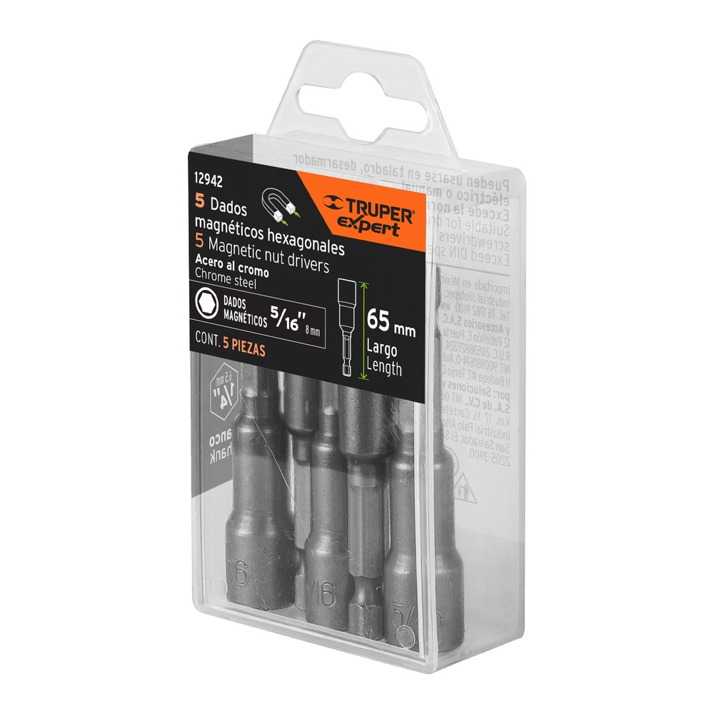 SET DE DADOS HEXAGONALES PULGADA 1/4" HEX 5/16" LARGO 5 PZS TRUPER 12942